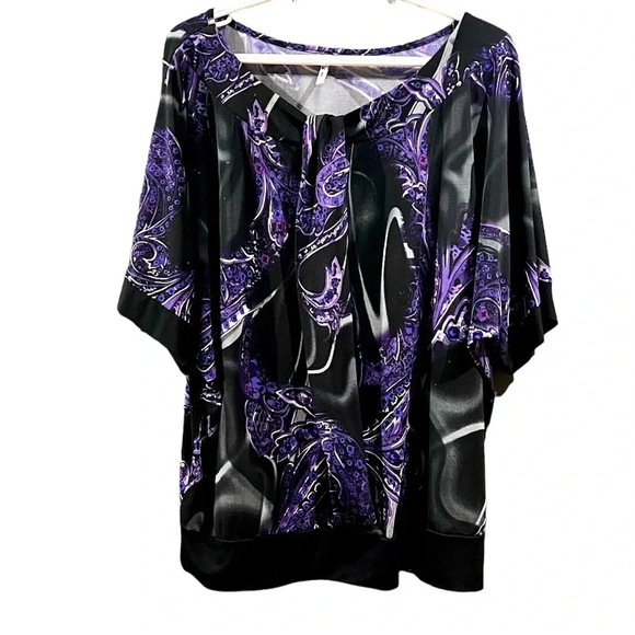 Sparkle Purple and Black top. Size 1X - Picture 1 of 5